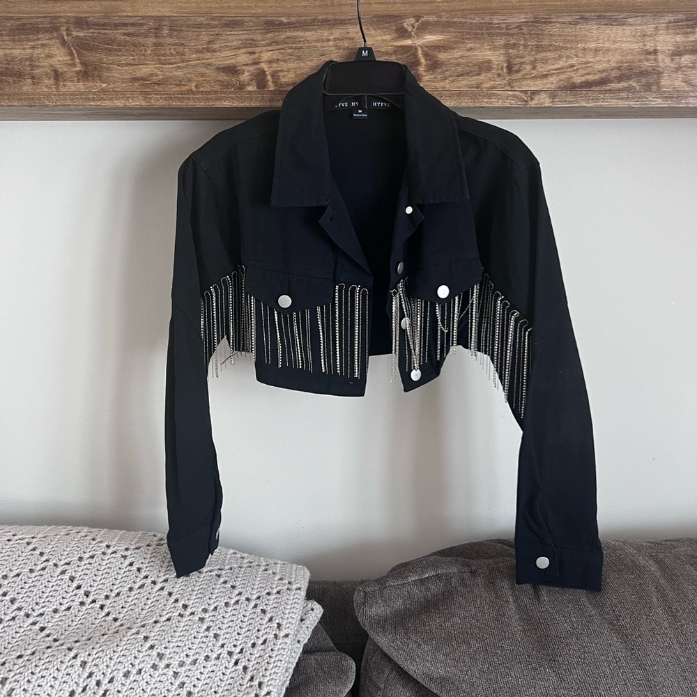 Zara Black Women's Jean Jacket with Fringe